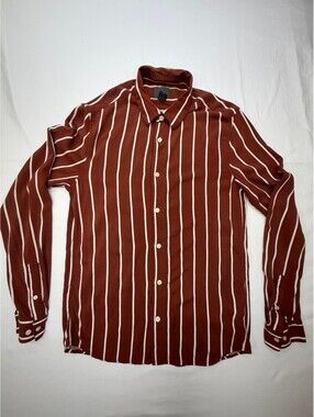 H&M Men's Dress Shirt Striped Classic Fit Long Sleeve Size Small Brown/White